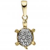 Anhänger "Schildkröte" 333 Gelbgold mit 14 Zirkonia weiß | Gelbgoldschmuck