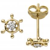 Ohrstecker "Steuerrad" 333 Gelbgold mit 2 Zirkonia weiß | Gelbgoldschmuck