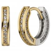 Creolen 333 Gelb-/Weißgold bicolor mit 56 Zirkonia weiß | Weißgoldschmuck