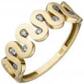 Damen Ring "Wellen" 333 Gelbgold mit 9 Zirkonia weiß | Gelbgoldschmuck