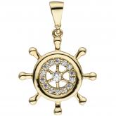 Anhänger "Steuerrad" 333 Gelbgold mit 15 Zirkonia weiß | Gelbgoldschmuck
