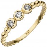 Damen Ring "Kugel" 333 Gelbgold mit 3 Zirkonia weiß | Gelbgoldschmuck