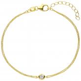 Rundanker-Armband 2-reihig 925 Silber/vergoldet mit Zirkonia weiß 19 cm | Vergoldet