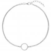 Fußkettchen/Rundankerkette 925 Silber mit 24 Zirkonia weiß Ring-Anhänger ca. 26 cm | Gelbgoldschmuck