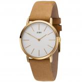 JOBO Quarz analog Damen Armbanduhr aus Edelstahl/vergoldet mit Lederband beige | JOBO