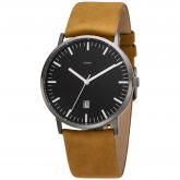 JOBO Quarz analog Herren Armbanduhr aus mattiertem Titan und Lederband braun | Uhren