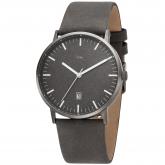 JOBO Quarz analog Herren Armbanduhr Titan Lederband grau JOBO Quarz analog Herren Armbanduhr Titan Lederband grau