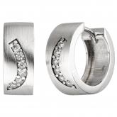 Creolen 925 Silber/matt mit 12 Zirkonia weiß geschwungen | Silberschmuck