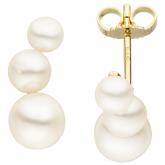 Ohrstecker 585 Gelbgold mit 6 Süßwasser-Zuchtperlen weiß | Perlen