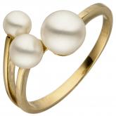 Damen Ring 585 Gelbgold mit 3 Süßwasser-Zuchtperlen weiß | Gelbgoldschmuck