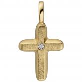 Anhänger "Kreuz" 585 Gelbgold eismatt mit Brillant | Edelsteine