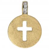 Anhänger "Kreuz" rund 585 Gelbgold eismatt mit 4 Brillanten | Edelsteine