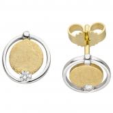 Ohrstecker 585 Gelbgold bicolor teileismatt mit 2 Brillanten | Gelbgoldschmuck