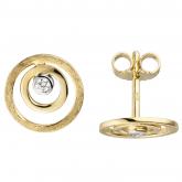 Ohrstecker "Kreise" 585 Gelbgold teileismatt mit 2 Brillanten | Gelbgoldschmuck