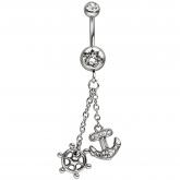 Bauchnabel-Piercing "Anker und Steuerrad" Edelstahl mit Kristallsteinen Bauchnabel-Piercing "Anker und Steuerrad" Edelstahl mit Kristallsteinen