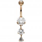 Bauchnabel-Piercing Edelstahl/PVD roségoldfarben mit 4 Zirkonia weiß | Piercing