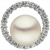 Anhänger 925 Sterling Silber mit Süßwasser-Zuchtperle und 22 Zirkonia weiß ringförmig | Edelsteine