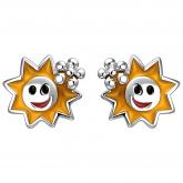 Kinder Ohrstecker "Sonne mit Blümchen" 925 Silber mit Lack bunt | Silberschmuck