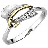 Damen Ring "abstrakt" 925 Silber/teilvergoldet mit 8 Zirkonia weiß | Silberschmuck