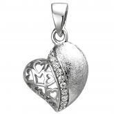 Herz-Anhänger 925 Silber/teileismatt mit 9 Zirkonia weiß | Silberschmuck