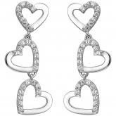 Ohrhänger "Herzen-Trio" 925 Silber mit 52 Zirkonia weiß | Silberschmuck