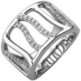 Damen Ring 925 Silber mit 32 Zirkonia weiß Wellenlinien | Silberschmuck