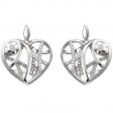 Ohrhänger "Herz mit Blumen" 925 Silber mit 70 Zirkonia weiß | Silberschmuck