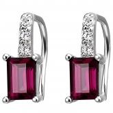Ohrhaken 925 Silber mit 2 Rhodolithen und  6 Zirkonia weiß | Edelsteine