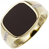 Herren Ring 585 Gelbgold mit Onyx schwarz und 12 Brillanten | Herrenschmuck