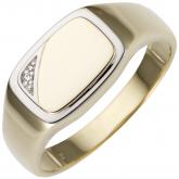 Herren Ring 585 Gelbgold bicolor mit Brillant | Herrenschmuck