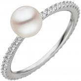 Damen Ring 925 Silber mit Süßwasser-Zuchtperle weiß und Zirkonia rundum | Silberschmuck