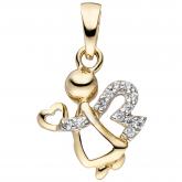 Anhänger "Engel mit Herz" 333 Gelbgold mit 12 Zirkonia weiß | Edelsteine