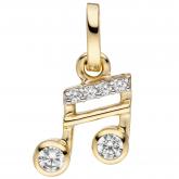 Anhänger "Musik-Note" 333 Gelbgold mit 6 Zirkonia weiß | Gelbgoldschmuck