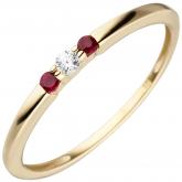 Damen Ring 333 Gelbgold mit 2 Rubinen und Zirkonia weiß | Edelsteine