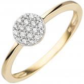 Damen Ring rund 333 Gelbgold bicolor mit 19 Zirkonia weiß | Gelbgoldschmuck