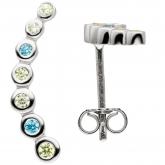 Ohrstecker 925 Silber mit 14 Zirkonia türkisfarben und grün | Silberschmuck