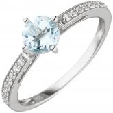 Damen Ring 925 Silber mit Blautopas und 16 Zirkonia weiß | Silberschmuck