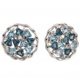 Ohrstecker 585 Weißgold mit 20 Blautopasen hellblau/London Blue und 18 Brillanten | Edelsteine