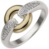 Damen Ring 585 Weiß-/Gelbgold Kreis-Optik mit 32 Brillanten 0,13 ct. | Gelbgoldschmuck