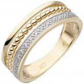 Damen Ring 333 Gelbgold bicolor mit 17 Zirkonia 3-reihig | Gelbgoldschmuck