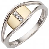 Damen Ring 585 Weiß-/Gelbgold bicolor mit 4 Brillanten | Gelbgoldschmuck