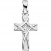 Anhänger "Kreuz" 925 Silber/teilmattiert mit Zirkonia weiß | Silberschmuck