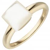 Damen Ring 925 Silber/vergoldet mit Perlmutt-Einlage quadratisch | Vergoldet