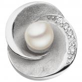 Anhänger "Blume" 925 Silber/teilmatt mit Süßwasser-Zuchtperle und 5 Zirkonia weiß | JOBO