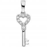 Anhänger "Schlüssel und Herz" 925 Silber mit 11 Zirkonia weiß | JOBO