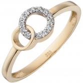 Damen Ring 333 Gelbgold bicolor mit 13 Zirkonia weiß Kreise | Gelbgoldschmuck
