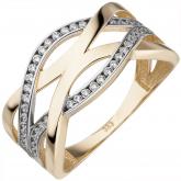 Damen Ring 333 Gelbgold bicolor mit 46 Zirkonia weiß | Gelbgoldschmuck