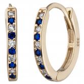 Creolen oval 333 Gelbgold mit 20 Zirkonia weiß-blau | Edelsteine