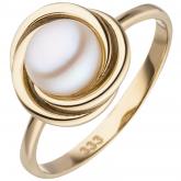 Damen Ring 333 Gelbgold mit weißer Süßwasser-Zuchtperle Design verschlungen | Gelbgoldschmuck