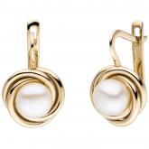 Boutons 333 Gelbgold mit 2 Süßwasser-Zuchtperlen Design verschlungen | Perlen